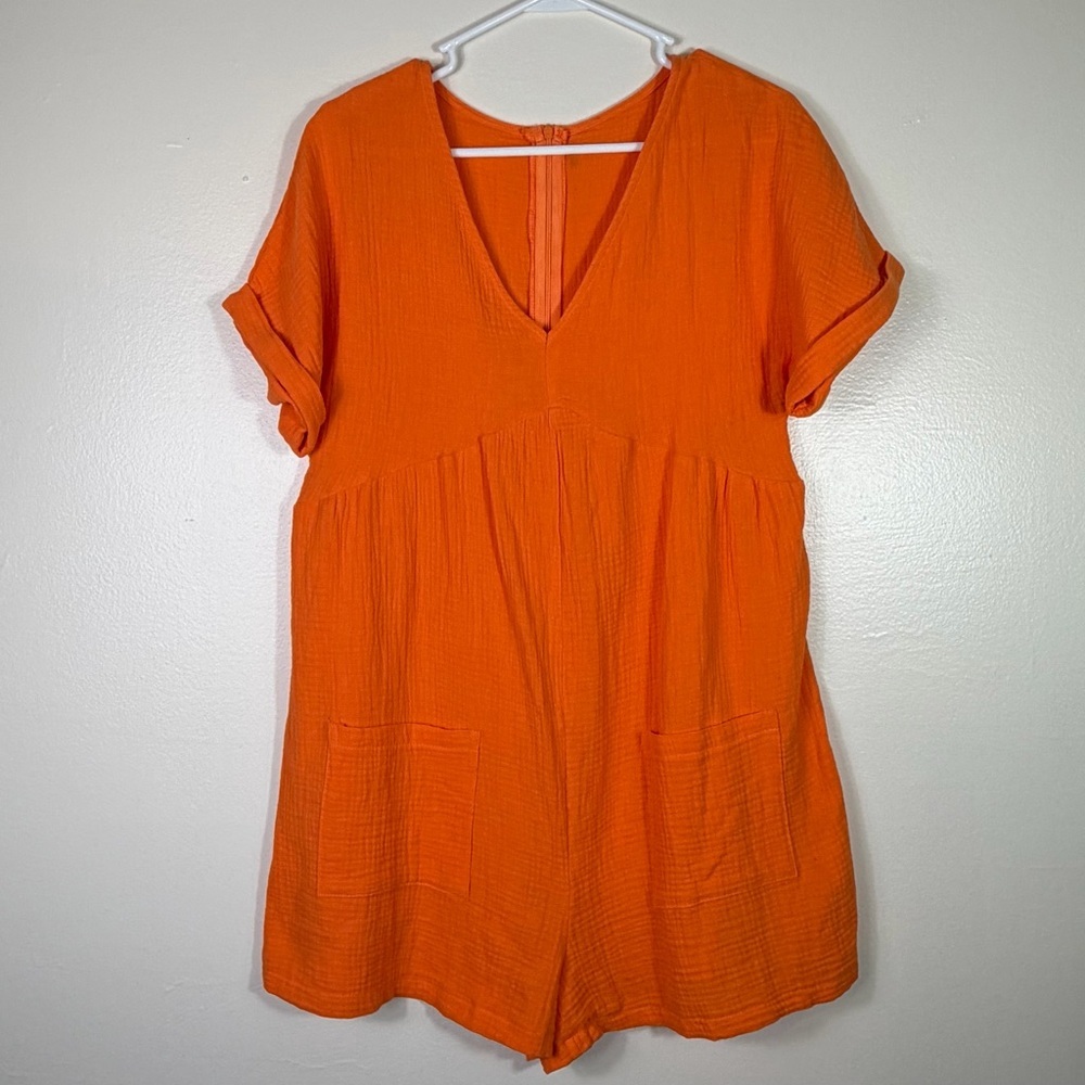Bright Orange Lightweight Cotton Romper